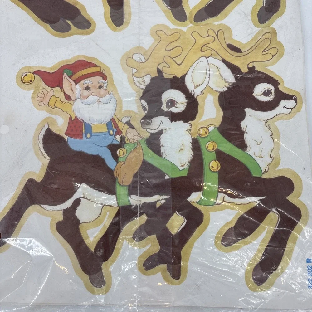 Vintage 1980s PECK Santa's Sleigh & Reindeer 6 Foot Velvety Flocked‎ Die Cut NEW